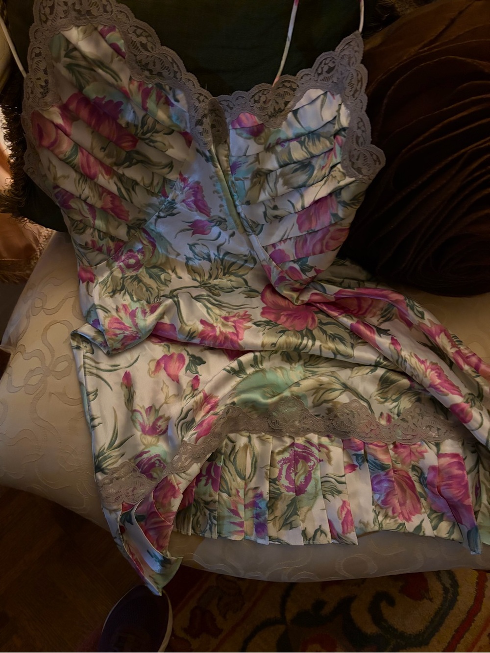 VICTORIA SECRET Slip with Multicolor Floral Print and Lace